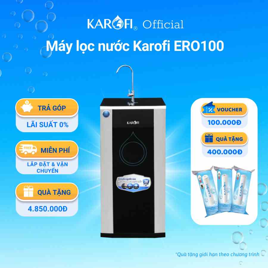 Máy lọc nước 10 lõi Karofi ERO100 màng RO Mỹ công nghệ Smax - Bảo hành 36 tháng