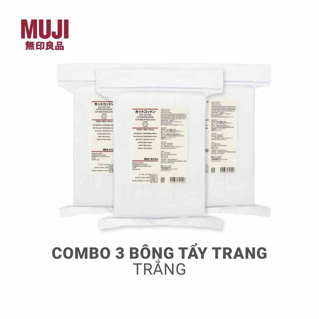 [Combo 3 sản phẩm] Muji Bông Tẩy Trang 165PCS 65x50MM 4549337318908