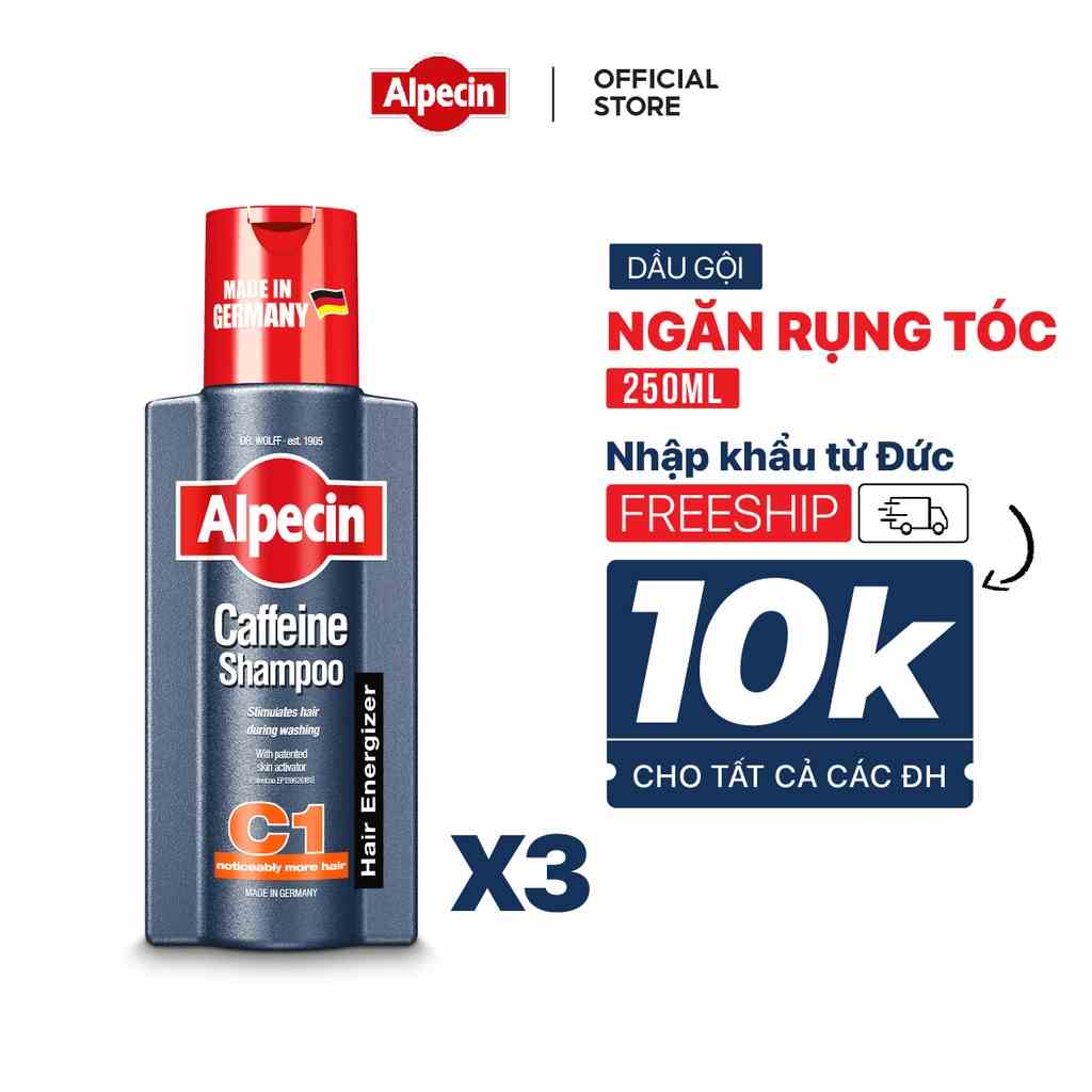 Combo 3 Dầu gội Caffeine ngăn rụng tóc  Alpecin C1 250ml kích thích tóc mọc chắc khỏe cho nam - Alpecin Caffeine Shampoo