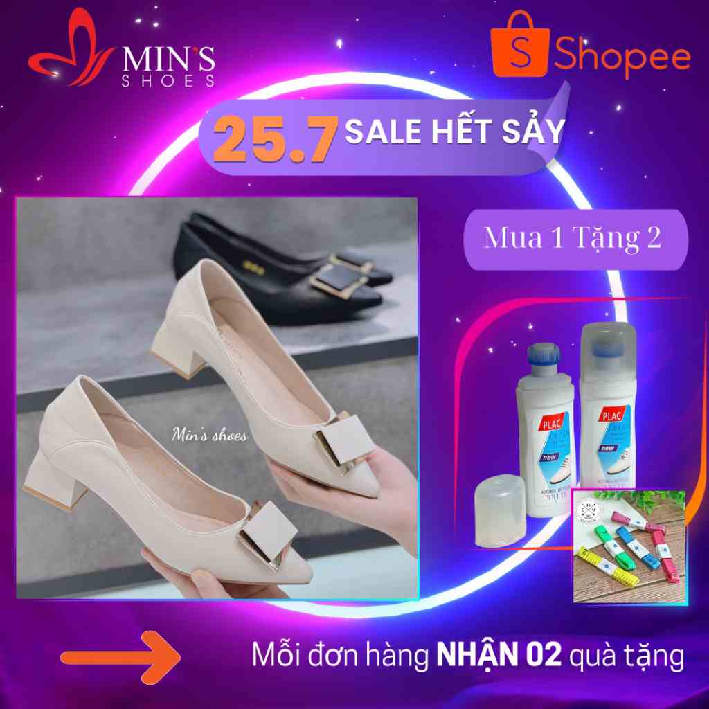 (MUA 1 TẶNG 2 - DUY NHẤT 25-27/07) Mins Shoes - Giày Gót Vuông Da Dê Cao Cấp VN109 Form Rộng Nên Đi Lùi Size