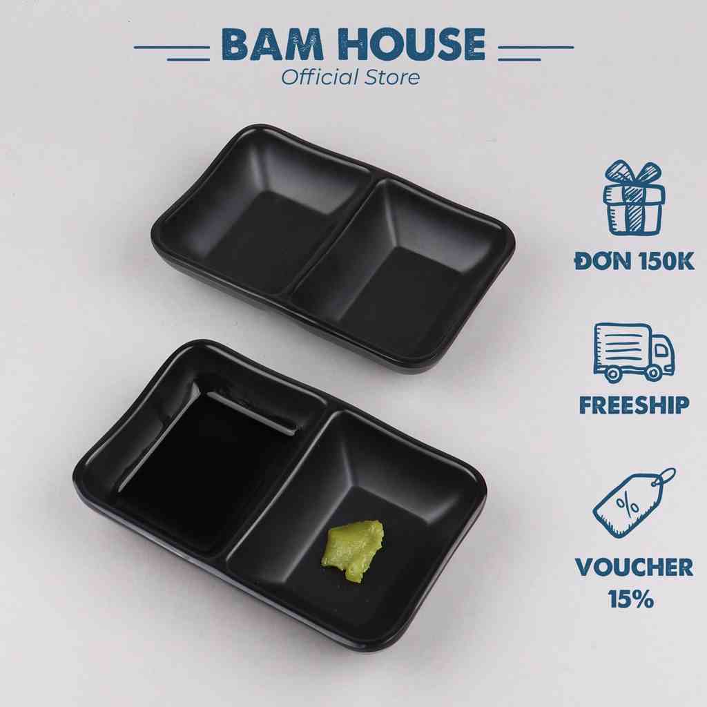 Chén chấm 2 ngăn Bam House nhám đen chất nhựa Melamine cao cấp CCN02