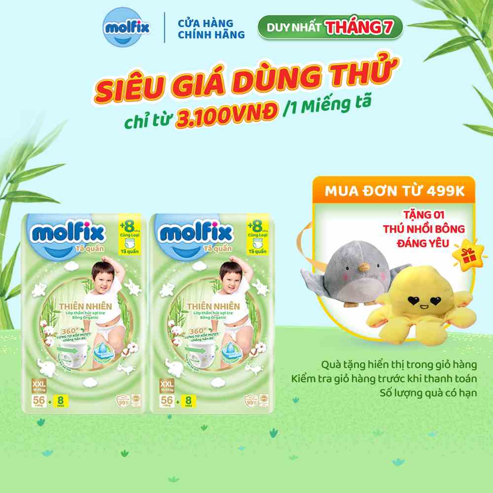 Combo 2 Tã/bỉm quần MOLFIX Thiên nhiên Ultra XXL (15kg - 25kg) - 2 Gói- 128 miếng