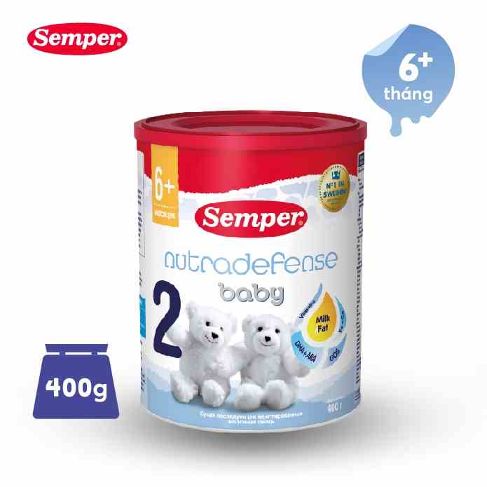 Sữa bột giúp bé tăng cân,dễ tiêu hóa, tăng đề kháng, phát triển trí não và chiều cao  Semper Nutradefense Baby 2 400g