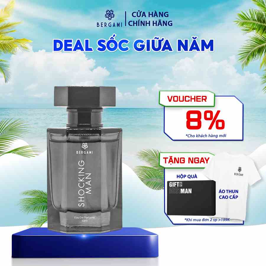 Nước Hoa Nam Thơm Lâu Bergami Shocking Man, Nước Hoa Chính Hãng Mùi Hương Nam Tính Mạnh Mẽ, Lưu Hương 6H 50ml/chai