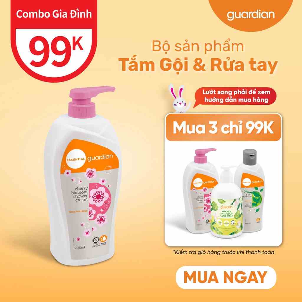 Sữa Tắm Dạng Kem Dưỡng Ẩm Guardian Essential Cherry Blossom Moisturising Shower Cream Chiết Xuất Anh Đào 1000ml