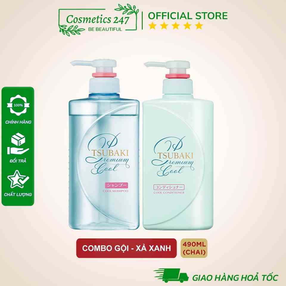 Combo gội xả - Dầu gội Tsubaki Xanh Sạch Dầu Mát Lạnh Tsubaki 490ml/chai