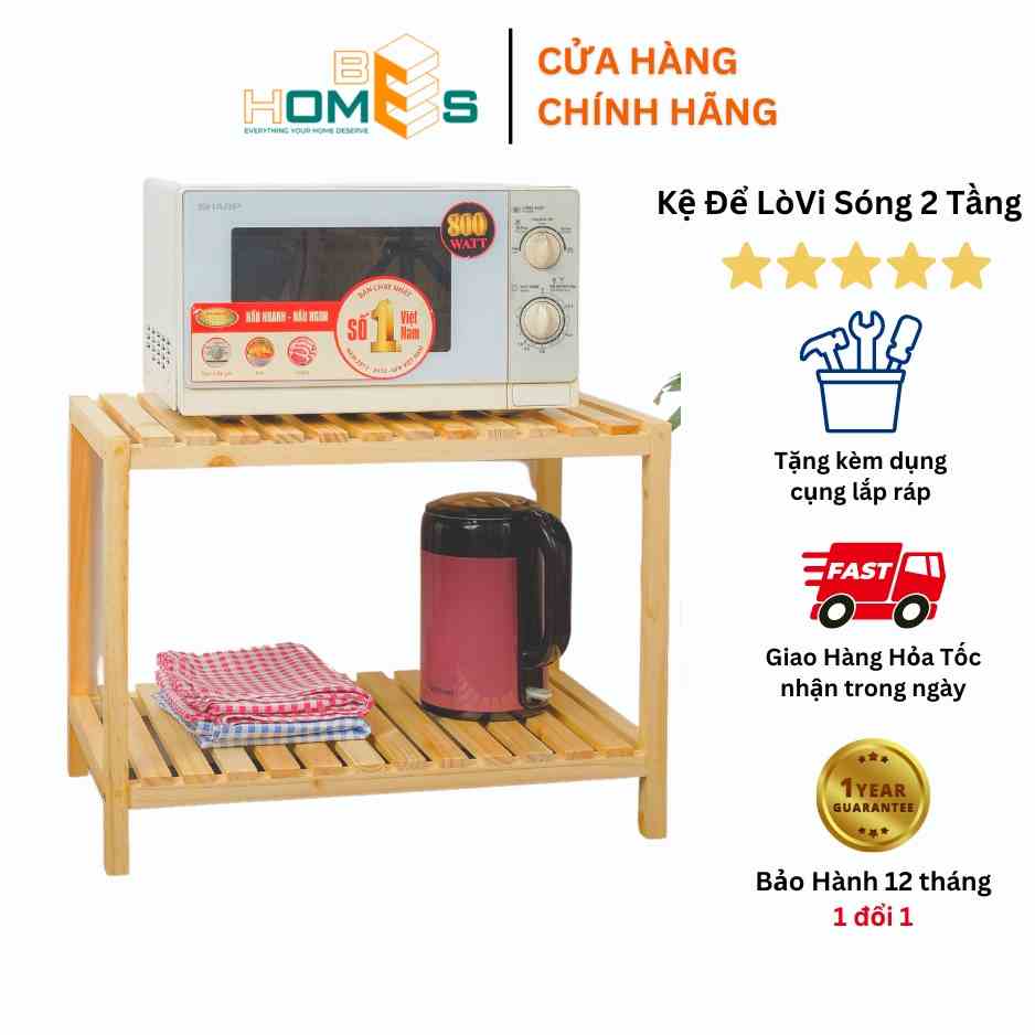 [Mã BMLTB35 giảm đến 35K đơn 99K] Hỏa Tốc Kệ Lò Vi Sóng Behomes 2 Tầng Gỗ