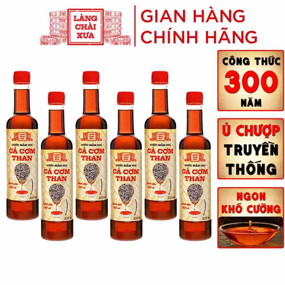 Thùng 6 chai nước mắm nhỉ cá cơm than Làng Chài Xưa 525ml/chai sánh đặc thịt cá 300 năm truyền thống