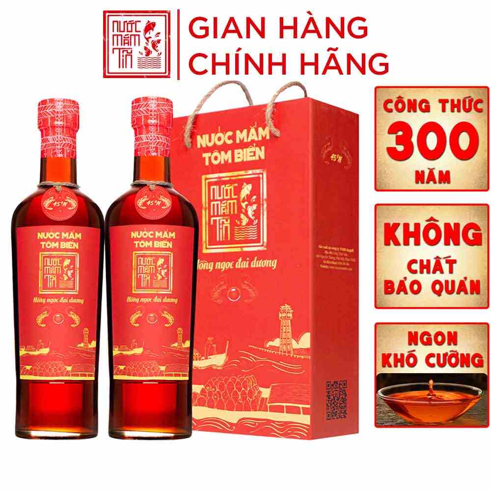 2 Chai Nước Mắm Tôm Biển độ đạm 45N tự nhiên - Nước Mắm Tĩn 500ml/chai Hồng Ngọc Đại Dương nguyên chất truyền thống sạch