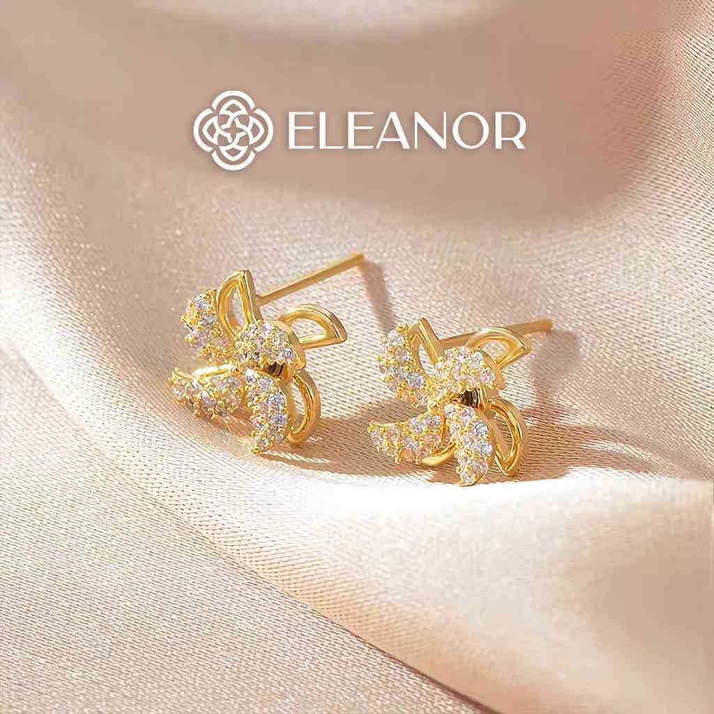 Bông tai nữ chuôi bạc 925 đính đá Eleanor Accessories thiết kế mặt xoay chong chóng phụ kiện trang sức 3307