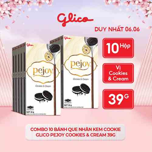 [Mã BMLTB35 giảm đến 35K đơn 99K] Combo 10 Bánh que nhân kem cookie GLICO Pejoy Cookies & Cream 39g