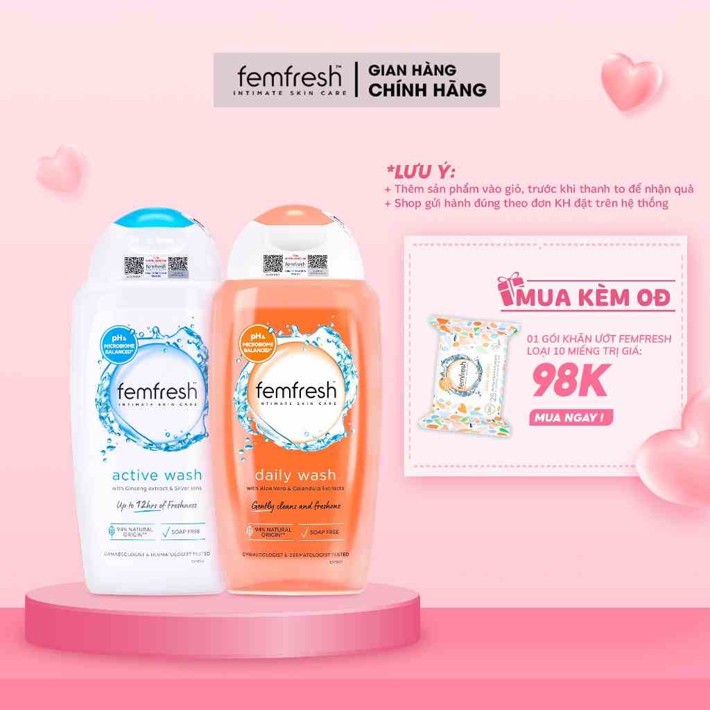 [MUA 2 TẶNG 1] Mua 2 Dung Dịch Vệ Sinh Phụ Nữ Femfresh Daily & Active 250ml Tặng Kèm Quà Tặng Đặc Biệt