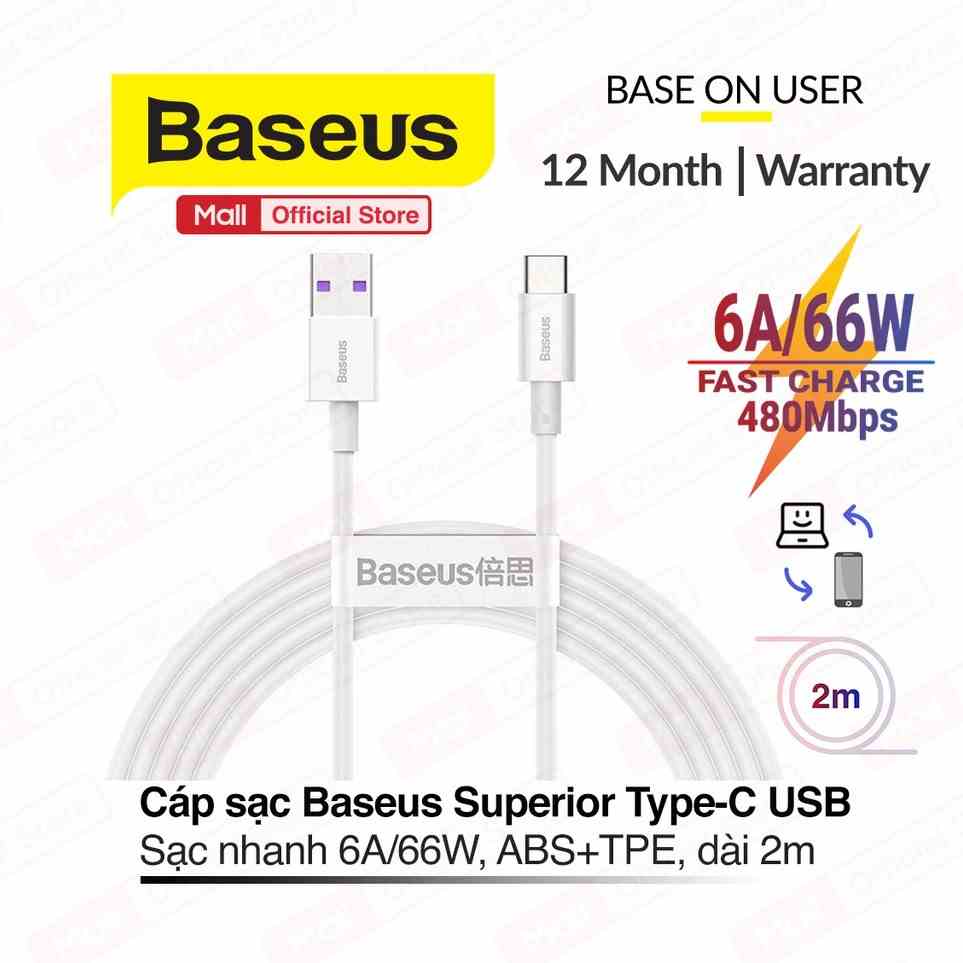 Cáp sạc nhanh Baseus Superior Series USB to Type-C (6A/66W, data 480Mbps, ABS+TPE, Fast Charging Data Cable ) dài 2m