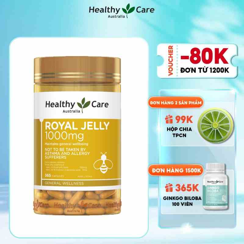 Viên uống sữa ong chúa đẹp da làm chậm lão hóa Healthy Care Royal Jelly 365 viên