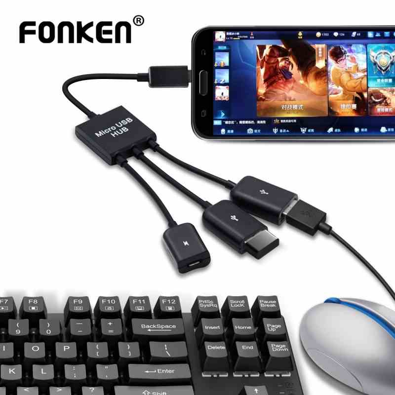 Bộ chuyển đổi FONKEN nối 3 cổng cắm Type-C USB C 3.0 2.0 với chui cắm Micro USB dây cáp OTG cho Samsung Xiaomi Huawei