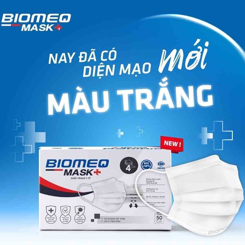 Khẩu trang y tế 4 lớp kháng khuẩn cao cấp BIOMEQ Màu Trắng hộp 50 cái - MEDICAL