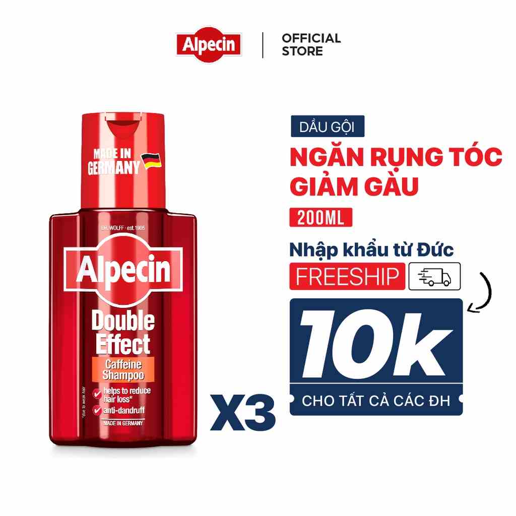 Combo 3 Dầu gội Caffeine sạch gàu ngăn rụng tóc Alpecin Double Effect Shampoo 200ml giảm gàu hiệu quả cho nam