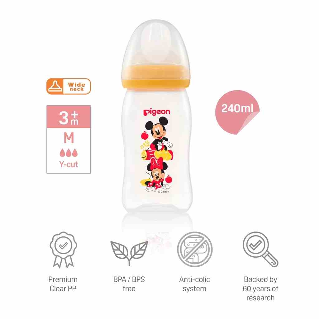 Bình Sữa Pigeon Softouch PP Plus Disney Baby - Màu Vàng 160ml/240ml