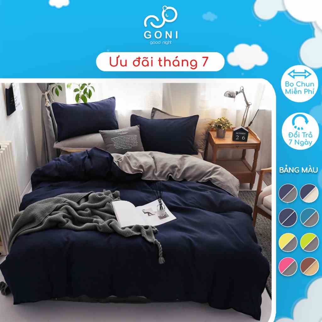 [Mã BMLT30 giảm đến 30K đơn 299K] Bộ chăn ga gối cotton tici GONI drap giường phối màu đủ size drap ga giường