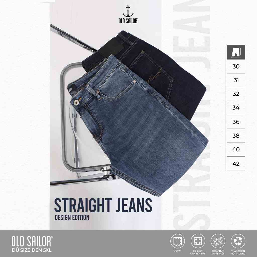 Quần Jeans Nam Trơn OLD SAILOR Form Straight Ống Suông Màu Xanh Bigsize 55-130kg