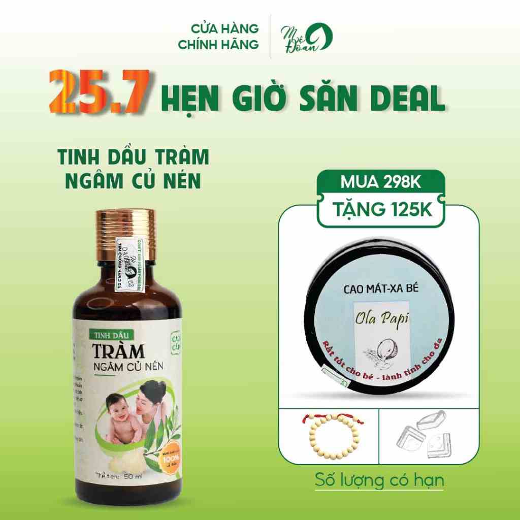 [Mã BMLTA35 giảm đến 35K đơn 99K] Tinh dầu tràm ngâm củ nén Mệ Đoan giữ ấm kháng khuẩn đuổi muỗi giữ ấm 50ml