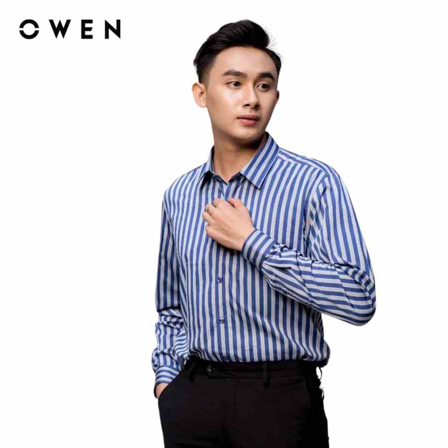 Áo sơ mi Nam dài tay Owen Slim Fit màu Xanh sọc chất liệu Bamboo - AS23231D