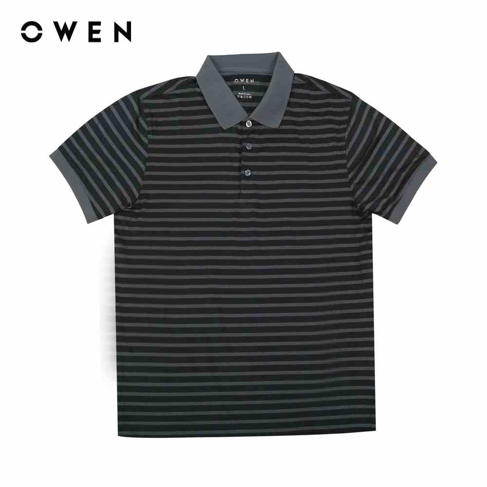 OWEN - Áo polo ngắn tay Body Fit Xanh phối Ghi - PAT21899