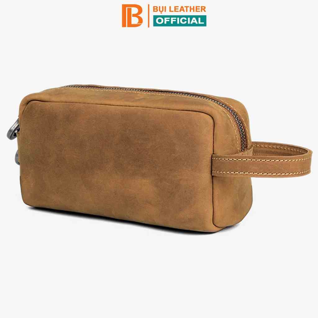 Túi cầm tay nam Bụi leather – T101, da bò sáp ngựa điên- Crazy horse, màu nâu sáp, thời trang cao cấp, bảo hành 24 tháng