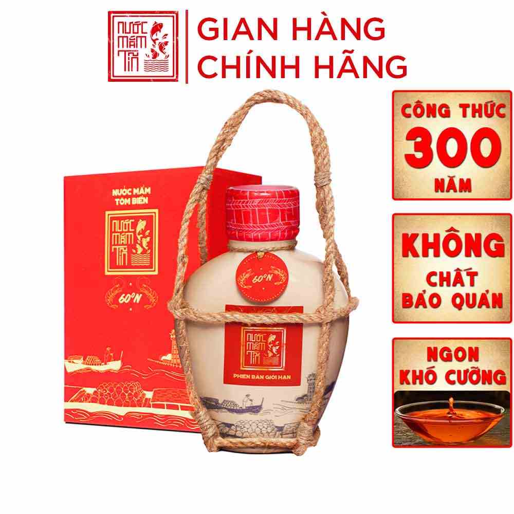 1 Bình gốm Nước mắm Tôm Biển Truyền Thống 60N đạm - Nước mắm Tĩn - 500ml Thơm Ngon Hảo Hạng Không Chất Bảo Quản