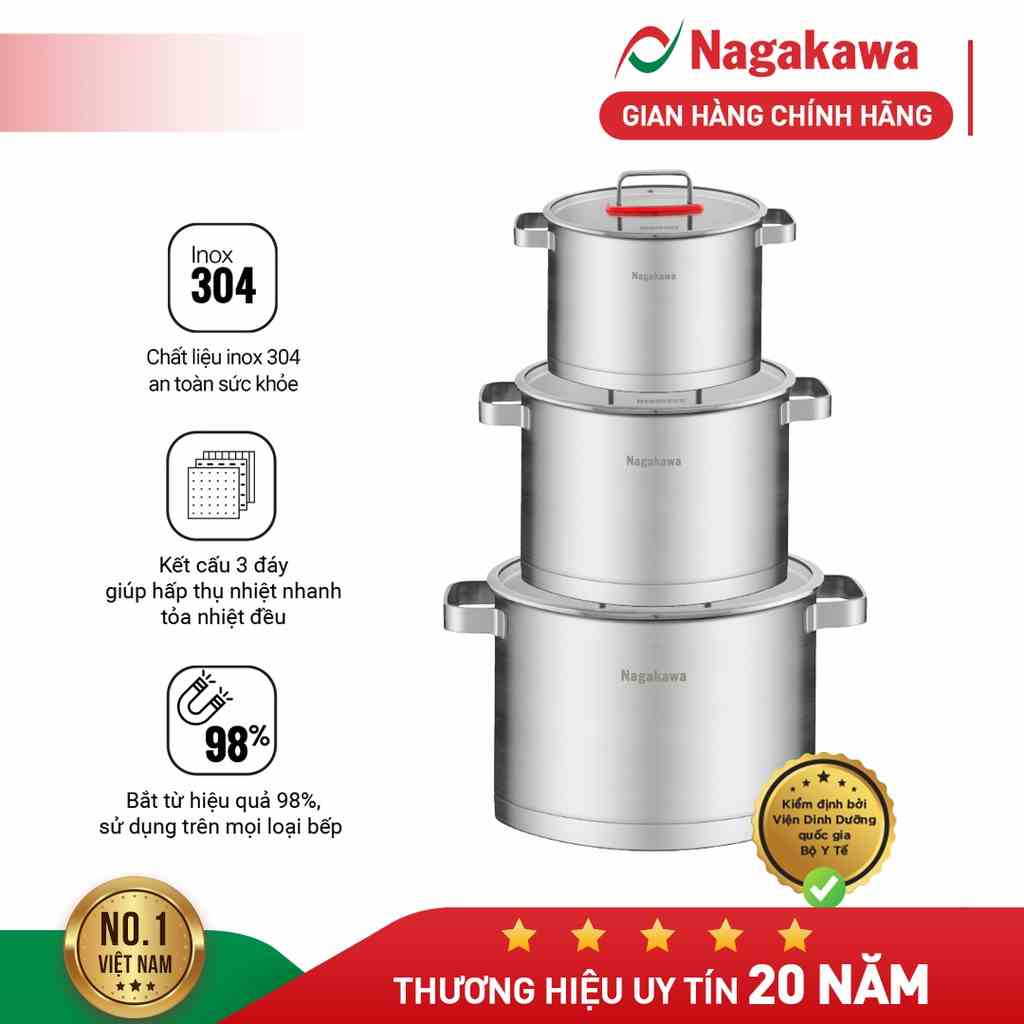 [Mã ELBAU7 giảm 7% đơn 5TR] Bộ nồi inox Nagakawa Aki NAG1357