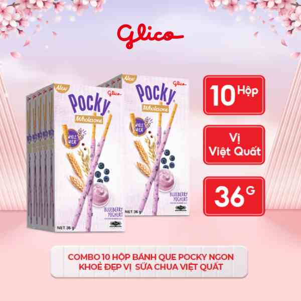 [Mã BMLTB35 giảm đến 35K đơn 99K] Combo 10 Bánh Que Glico Pocky Ngon Khỏe Đẹp Vị Sữa Chua Việt Quất