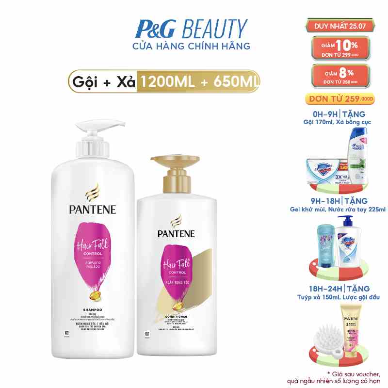 Combo Dầu gội PANTENE 1200ML & Dầu Xả 650ML Ngăn rụng tóc