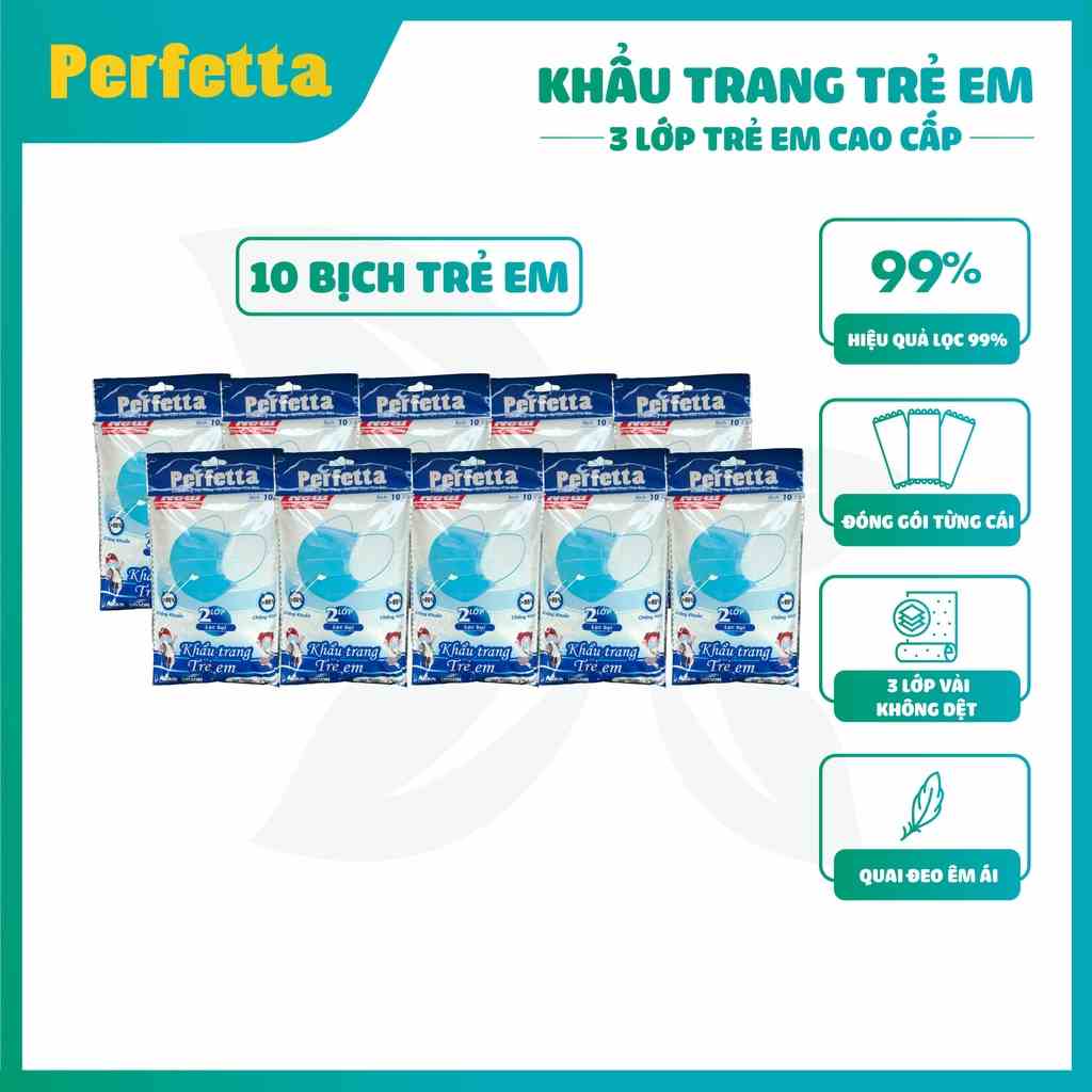 [Mã BMLTB35 giảm đến 35K đơn 99K] 10 Gói khẩu trang y tế 3 lớp Perfetta trẻ em (10 cái/gói)