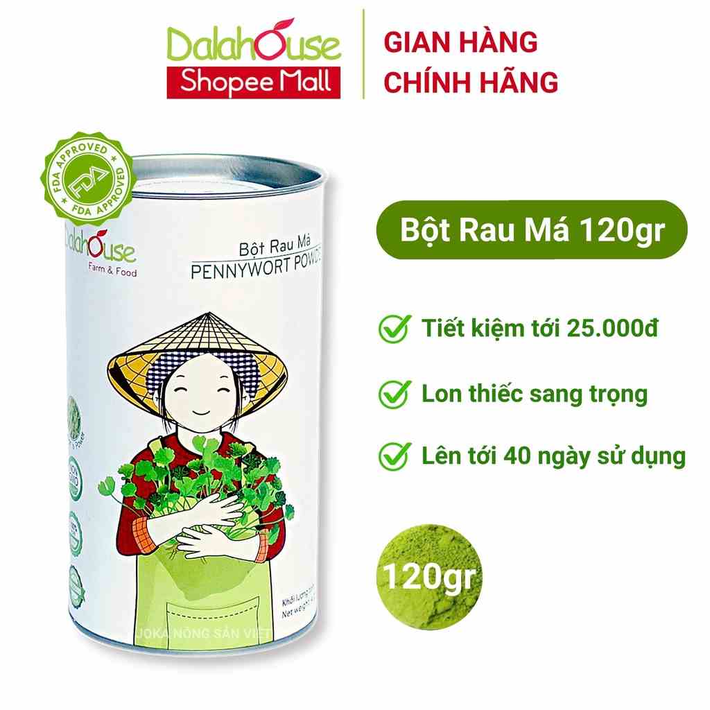 Bột rau má organic nguyên chất sấy lạnh Dalahouse 120gr mát gan giải độc, đạt tiêu chuẩn Châu Âu