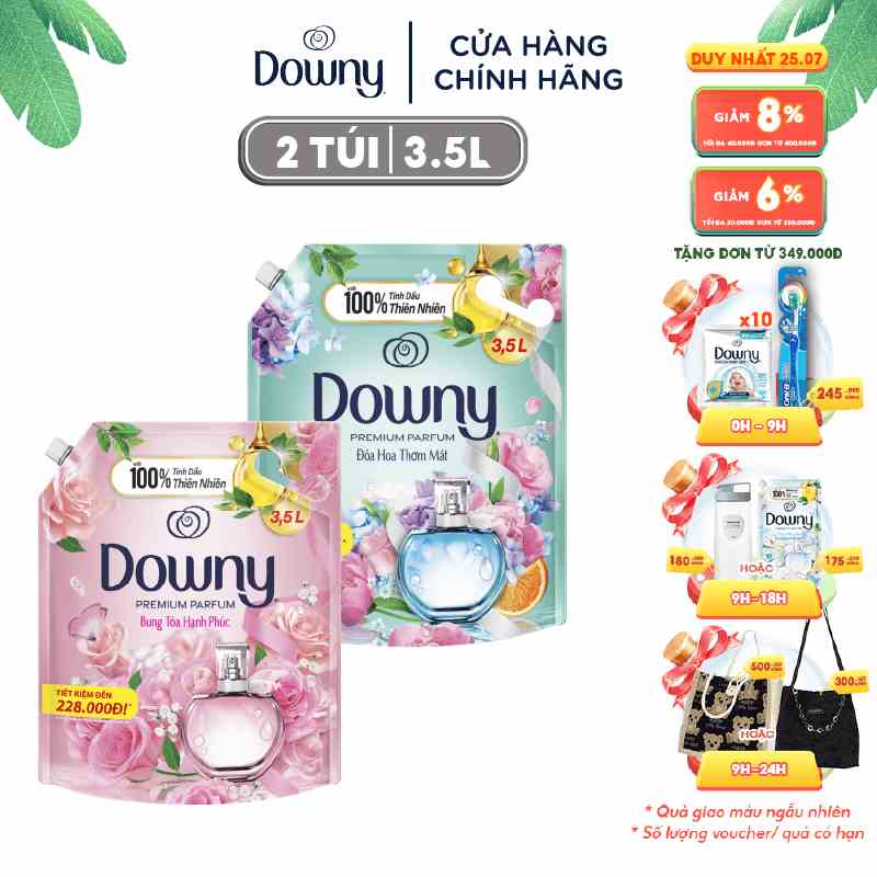 Combo Nước Xả Vải Downy Tinh Dầu Thiên Nhiên Cao Cấp Túi 3.5Lx2