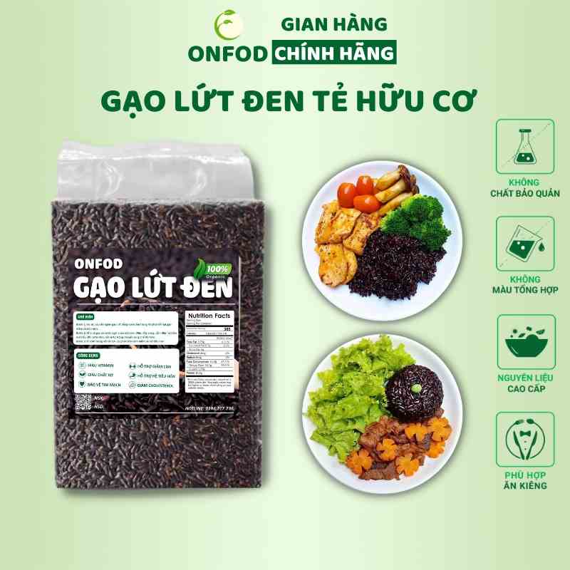 Gạo lứt đen hữu cơ ăn kiêng giảm cân healthy eatclean thực dưỡng 500g 1kg - onfod