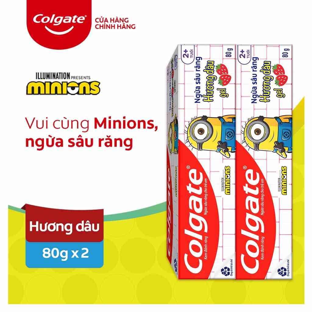 Bộ 2 Kem đánh răng Colgate Minion cho trẻ em hương dâu 80g