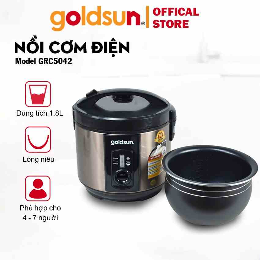 Nồi cơm điện goldsun GRC5042 thông minh lòng niêu 1.8L đáy tổ ông chống dính