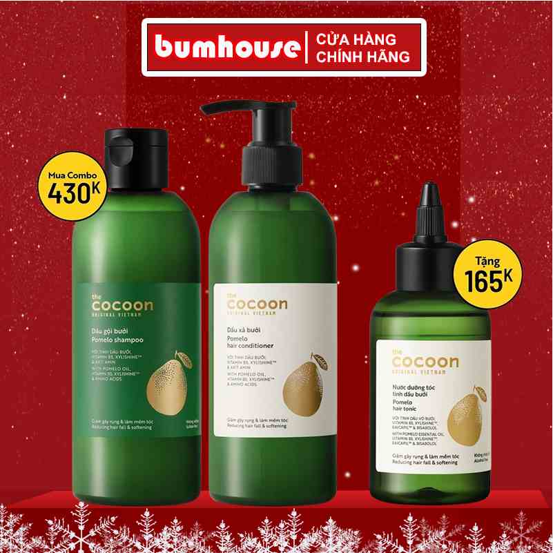 SPECIAL COMBO gội xả bưởi không sulfate giảm gãy rụng tóc Cocoon (tặng 1 nước dưỡng tóc tinh dầu bưởi Cocoon 140ml)