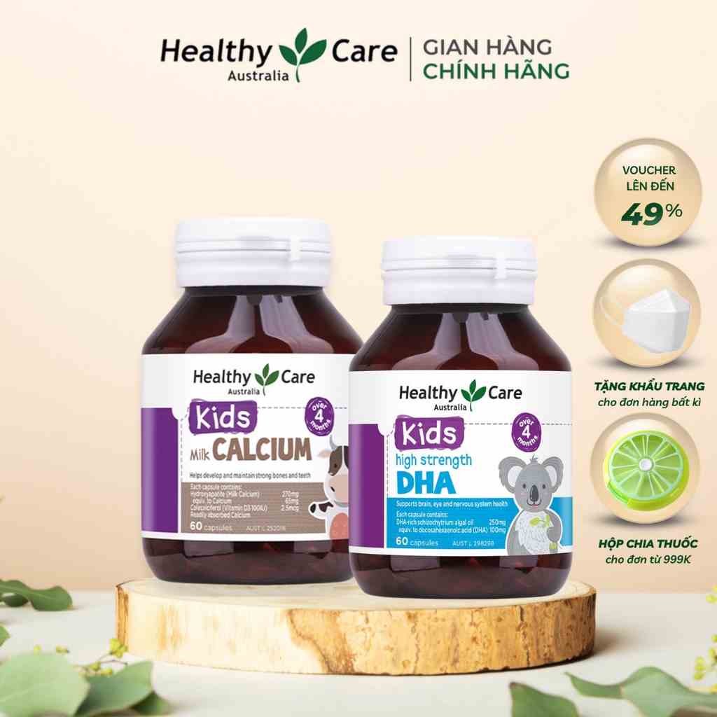 Combo Viên Sữa Healthy Care Milk Calcium 60 Viên Và Viên Uống Healthy Care High Strength DHA 60 Viên