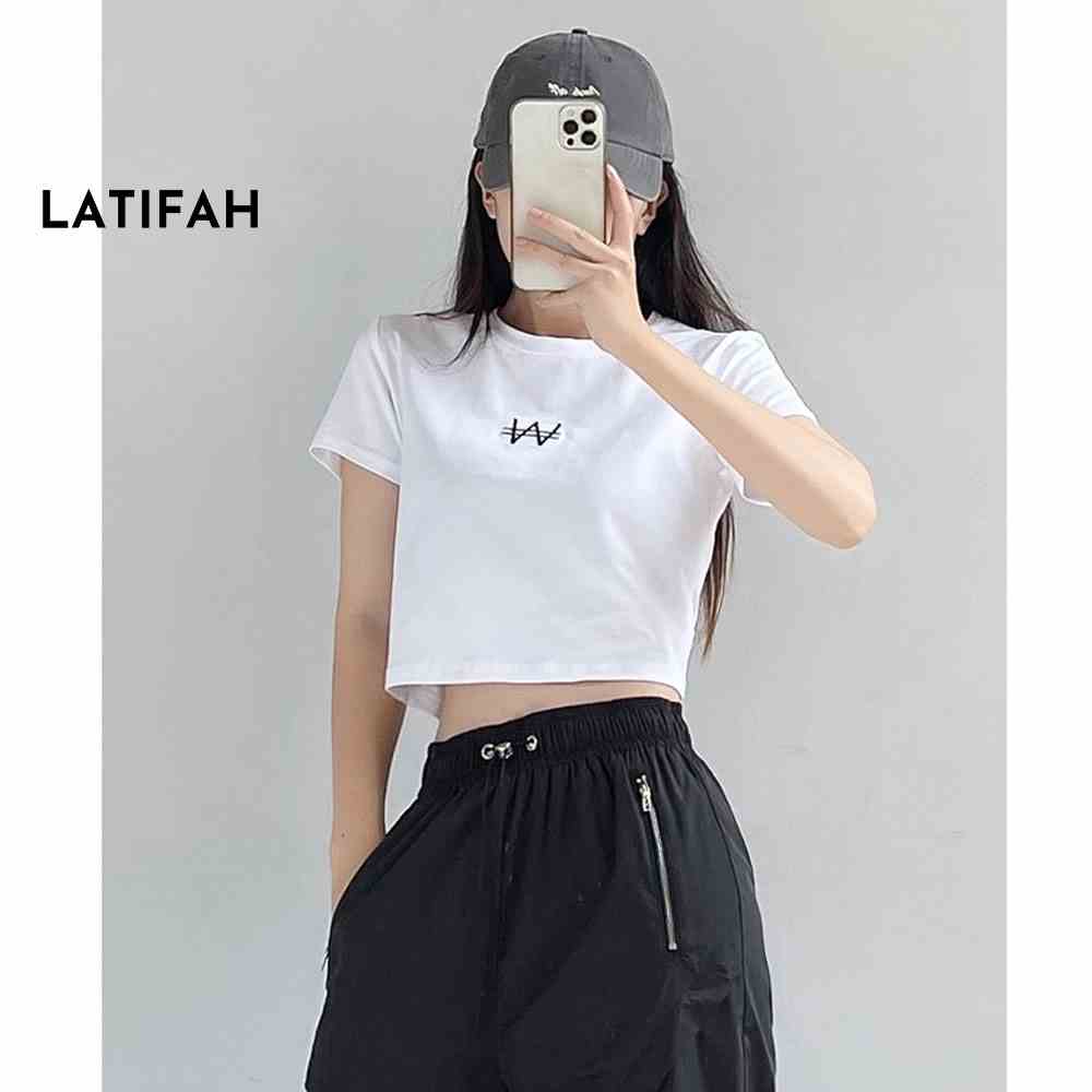 Áo thun croptop tay lỡ Latifah thêu chữ W AT015 chất vãi dày dặn co giãn 4 chiều