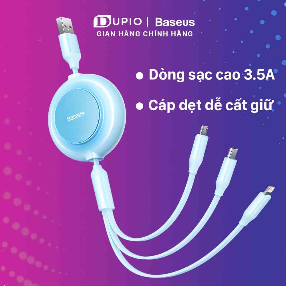 [Mã BMLTA35 giảm đến 35K đơn 99K] Cáp sạc 3 đầu DUPIO Baseus DS06 USB dây type c sạc nhanh đa năng gọn dễ cất giữ