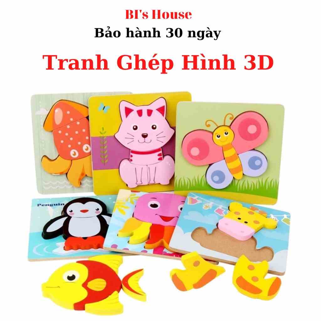 Tranh ghép hình gỗ nổi 3D bằng gỗ thông minh giáo dục Bis House nhiều chủ đề giúp bé phát triển trí tuệ