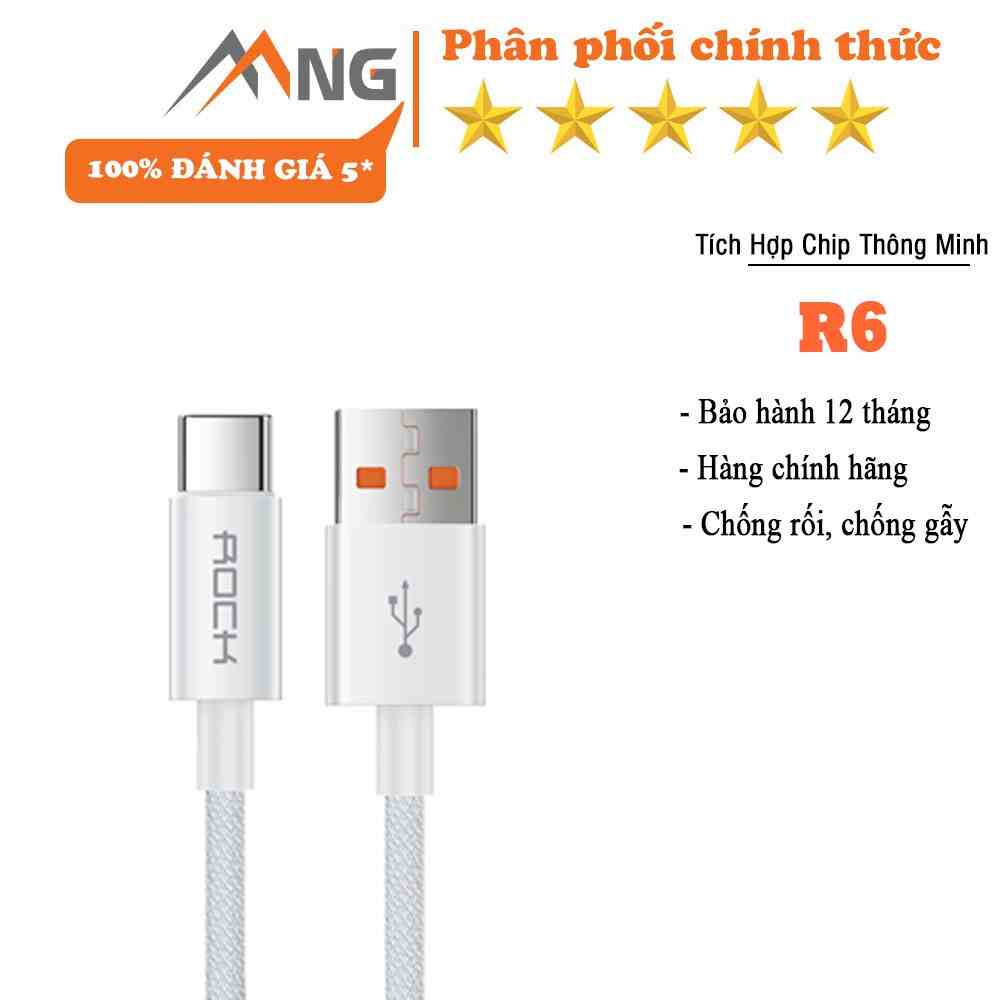 Dây sạc nhanh Type C 6A chính hãng Rockspace R6 dây dù sạc cho mọi dòng điện thoại Samsung, Oppo,... bảo hành 12 tháng