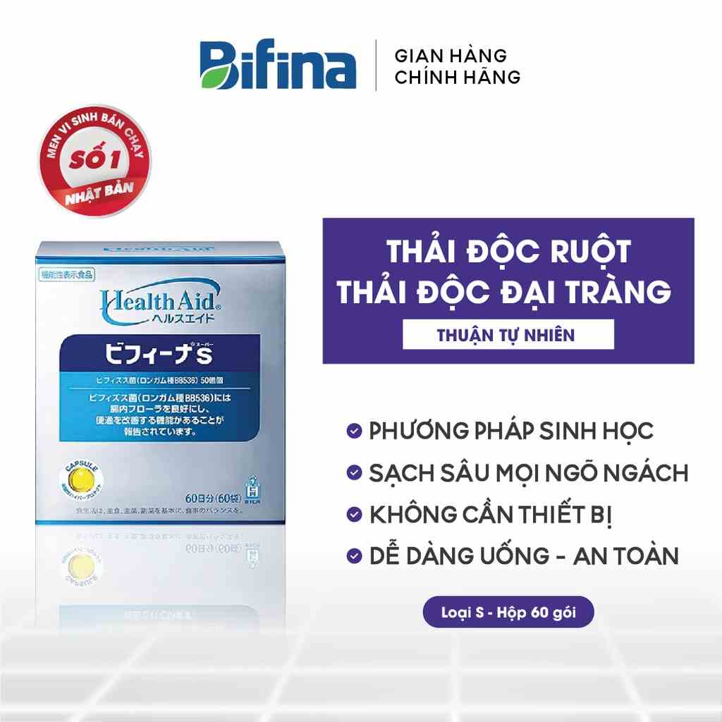 Men vi sinh Bifina Nhật Bản - Nhuận tràng, thải độc ruột - Loại S hộp 60 gói