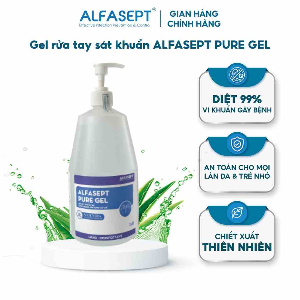 Dung Dịch Rửa Tay Khô ALFASEPT Pure Gel Phù Hợp Cho Da Nhạy Cảm, Giúp Diệt khuẩn, Tăng Cường Dưỡng Ẩm Lọ 1L