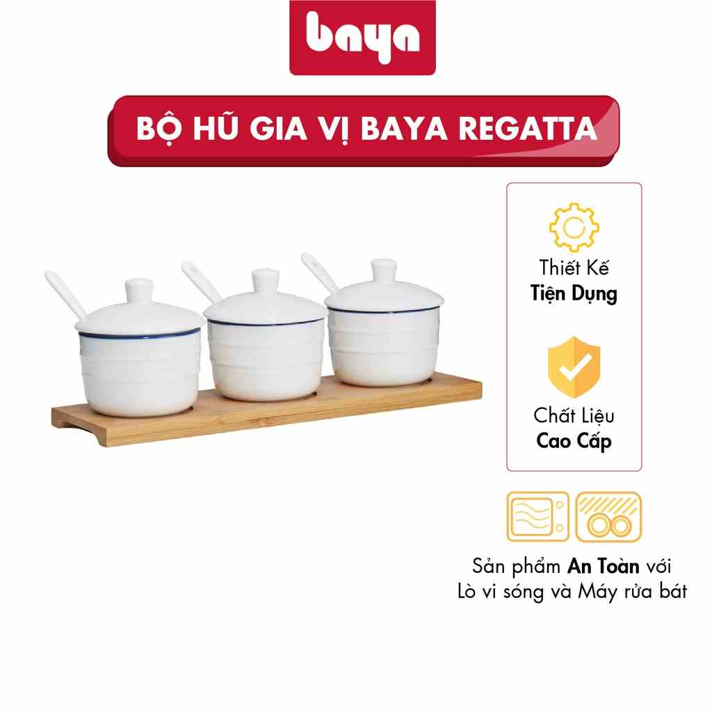 Bộ Hũ Sứ Đựng Gia Vị BAYA REGATTA Tráng Men Bóng Cao Cấp Đường Viền Nổi Thân Hũ Thanh Lịch, Độc Đáo 1075472 1075472