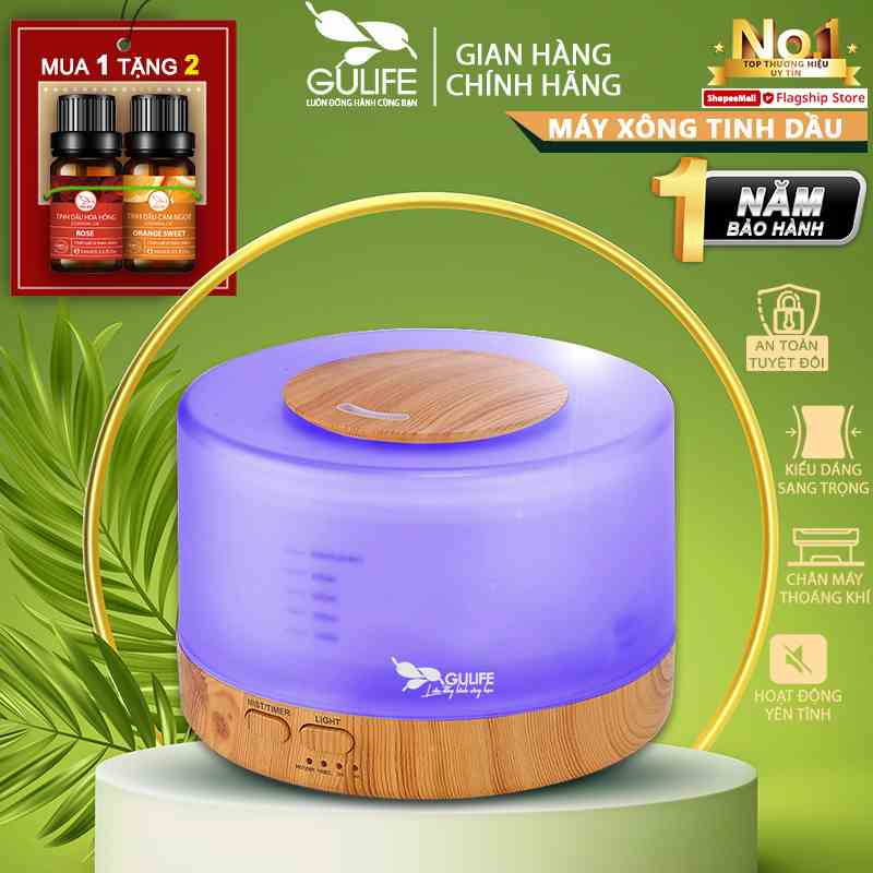 Máy Xông Tinh Dầu Trụ Trong 500ml GULIFE - MKT16, Kèm Quà Tặng + Remote, Cân Bằng Độ Ẩm & Làm Thơm Phòng  – BH 12 Tháng