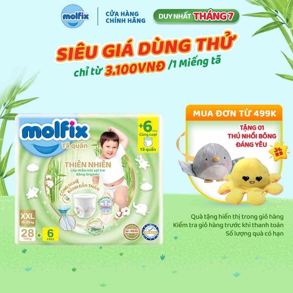 Tã/bỉm quần Molfix Thiên nhiên Jumbo XXL (15kg - 25kg) - Gói 28+6 miếng