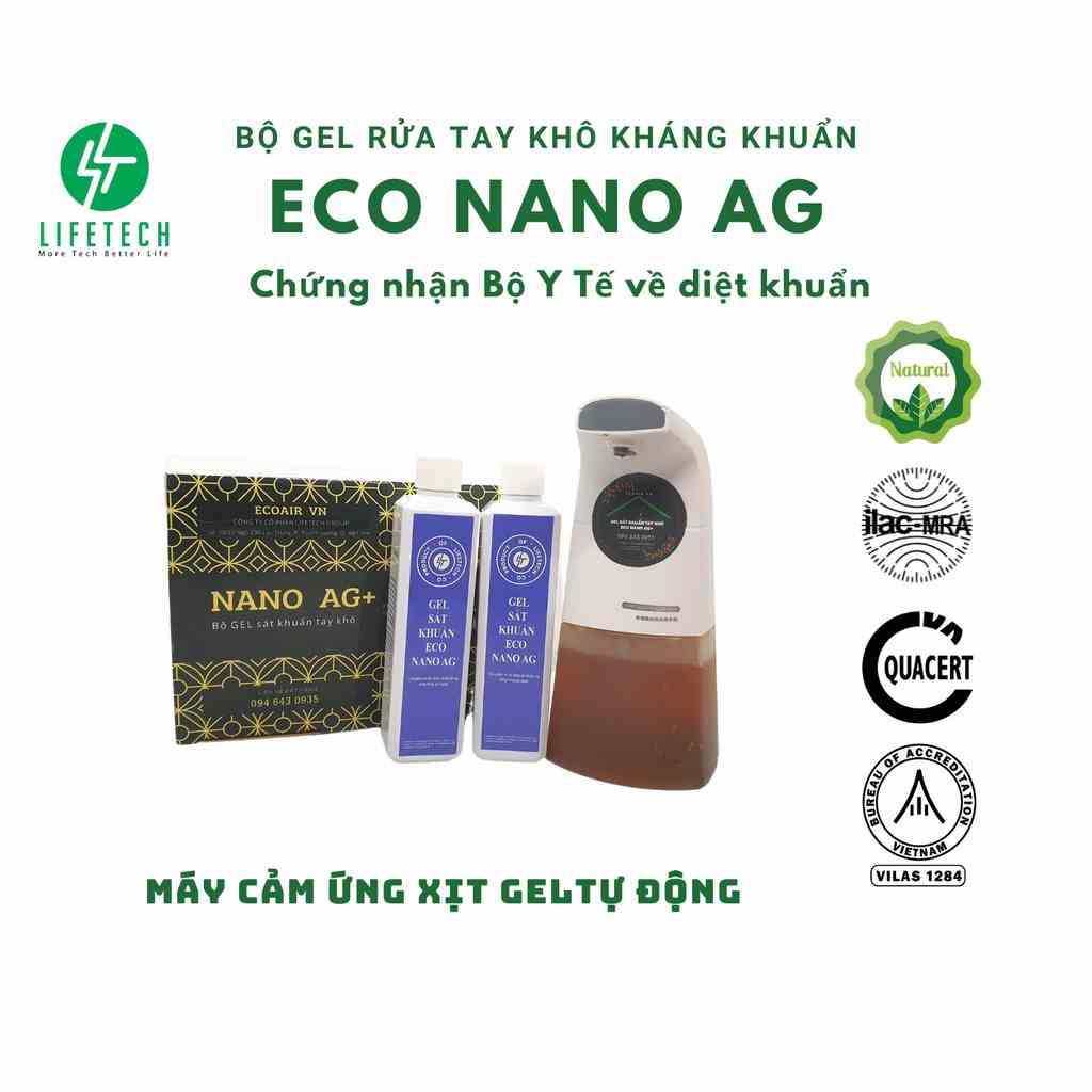 Gel rửa tay sát khuẩn tay khô nano bạc TẶNG kèm máy rửa tay cảm ứng gel rửa tay khô Ecoair VN Lifetechstore